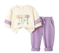 Ensemble deux pièces bébé fille manches longues pantalon volants florale vêtement enfant confortable qualité supérieure (Purple, 6-12 Month)