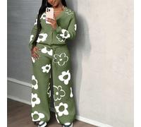 Ensemble deux pièces composé d'un cardigan à col V à manches longues et ouverture devant, et d'un pantalon large, pour un look décontracté pour les nouvelles années, l'automne et l'hiver L,M,S,XSPlant