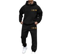 Ensemble deux pièces confortable à capuche et jogging pour quotidien et activités de plein air style streetwear signant un imprimé poing sans doublure ni fioritures prêt à vous accompagner (Black, XL)