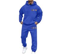 Ensemble deux pièces confortable à capuche et jogging pour quotidien et activités de plein air style streetwear signant un imprimé poing sans doublure ni fioritures prêt à vous accompagner (Blue, XXL)