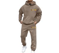 Ensemble deux pièces confortable à capuche et jogging pour quotidien et activités de plein air style streetwear signant un imprimé poing sans doublure ni fioritures prêt à vous accompagner (Khaki, XL)