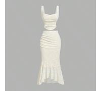 Ensemble deux pièces de jupe sirène et gilet en dentelle abricot, tenue de soirée rêveuse, tenue pour bal de promo, croisière, tenue coréenne, tenue de mariée fantôme, tenue de demoiselle d'honneur, t