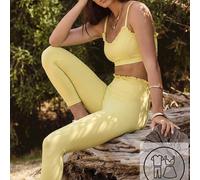 Ensemble deux pièces de sport Leisurwear avec crop top sans manches à volants et legging taille haute L,M,S,XL,XSUnicoloreTissu tricoté