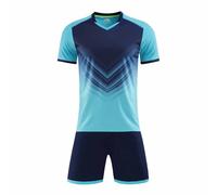 Ensemble Deux Pièces de Sport pour Garçons, Manches Courtes, Motif Triangle Dégradé, Respirant, Idéal pour l'Entraînement et Les Équipes (Sky Blue, L)
