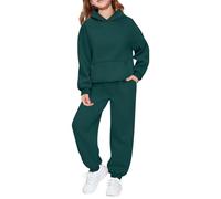 Ensemble deux pièces décontracté à capuche et manches longues pour filles, tenue de sport douce et confortable pour tout-petits et jeunes enfants (Dark Green, 6-7 Years)