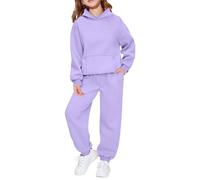 Ensemble deux pièces décontracté à capuche et manches longues pour filles, tenue de sport douce et confortable pour tout-petits et jeunes enfants (Purple, 11-12 Years)