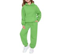 Ensemble deux pièces décontracté à capuche et manches longues pour filles, tenue de sport douce et confortable pour tout-petits et jeunes enfants (Green, 6-7 Years)