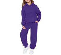 Ensemble deux pièces décontracté à capuche et manches longues pour filles, tenue de sport douce et confortable pour tout-petits et jeunes enfants (Dark Purple, 11-12 Years)