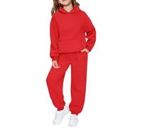 Ensemble Deux pièces décontracté à Capuche Manches Longues pour Filles Tenue Sport Douce Confortable Tout-Petits Jeunes Automne Hiver (Red, 9-10 Years)
