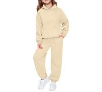 Ensemble Deux pièces décontracté à Capuche Manches Longues pour Filles Tenue Sport Douce Confortable Tout-Petits Jeunes Automne Hiver (Beige, 13-14 Years)