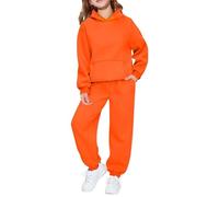 Ensemble Deux pièces décontracté à Capuche Manches Longues pour Filles Tenue Sport Douce Confortable Tout-Petits Jeunes Automne Hiver (Orange, 7-8 Years)