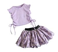 Ensemble Deux pièces décontracté à Volants pour Filles, imprimé Floral et Jupe Brins de Coton pour Rire