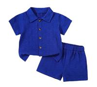 Ensemble Deux pièces décontracté pour Filles Chemise et Short élégants Tenue coordonnée Confortable pour Enfants et Tout-Petits (Blue, 18-24 Months)