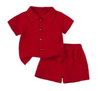 Ensemble Deux pièces décontracté pour Filles Chemise et Short élégants Tenue coordonnée Confortable pour Enfants et Tout-Petits (Red, 12-18 Months)