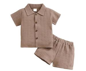 Ensemble Deux pièces décontracté pour Filles Chemise et Short élégants Tenue coordonnée Confortable pour Enfants et Tout-Petits (Coffee, 3-4 Years)