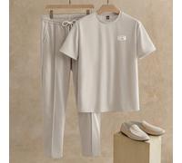 Ensemble deux pièces décontracté pour homme avec t-shirt à manches courtes uni et pantalon avec patchs, tenue d'été, articles de couple, vacances, cadeaux pour la fête des pères, football L,M,S,XL,XS,