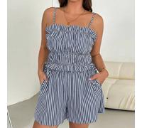 Ensemble deux pièces d'été pour femmes grandes tailles, ensemble short, tenue d'été décontractée pour femmes, hauts à col ras-du-cou pour dames, vêtements rayés pour enfants 0XL,1XL,2XL,3XL,4XL,5XLRay