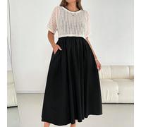 Ensemble deux pièces d'été pour grandes tailles, ensemble décontracté d'été, ensemble blouse robe, ensemble manches courtes, ensemble robe longue noire deux pièces 0XL,1XL,2XL,3XL,4XLGéométrique,Unico