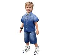 Ensemble deux pièces en denim élégant et confortable pour garçon, composé d'une veste et d'un pantalon. Tenue décontractée et élégante. Simplicité pour Grandir Heureux