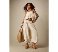 Ensemble deux pièces en lin mélangé avec top court bouffant et pantalon bouffant de style harem. Tenue d'été pour festival L,M,S,XL,XSgraphiqueTissu tissé