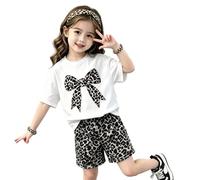 Ensemble Deux Pièces Été 2026 Petites Filles Haut À Noeud Short Imprimé Léopard Tenue Décontractée Quotidien (White, 4-5 Years)