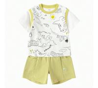 Ensemble deux pièces factice pour garçons 2026 Nouvel été Tenue décontractée à la mode Douce et respirante 7Y,8Y,5Y,9-12M,18-24M,3-4YCartoon,graphique,LettresTissu tricoté