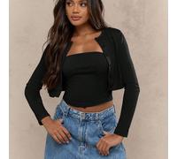 Ensemble deux pièces femme composé d'un cardigan court boutonné et d'un top bandeau sans bretelles. Manches longues superposées, look chic pour le week-end, l'automne et le soir L,M,S,XL,XS,XXL,XXS,XX