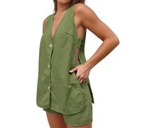 Ensemble deux pièces femme débardeur et short d'été sans manches style urbain décontracté confortable parfait pour toutes occasions (Green, XL)