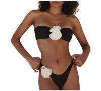 Ensemble Deux Pièces Femme Sexy Couleur Unie avec Haut Tube Crop Top Et Bas Triangle Fleuri Taille Haute pour L’Été Et Les Vacances Plage M143