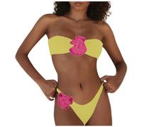 Ensemble Deux Pièces Femme Sexy Couleur Unie avec Haut Tube Crop Top Et Bas Triangle Fleuri Taille Haute pour L’Été Et Les Vacances Plage M143