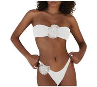 Ensemble Deux Pièces Femme Sexy Couleur Unie avec Haut Tube Crop Top Et Bas Triangle Fleuri Taille Haute pour L’Été Et Les Vacances Plage M143