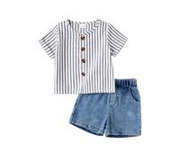 Ensemble Deux Pièces Fille T-Shirt Manches Courtes Rayé et Short Droit Jean pour Enfant Deguisement 12 Ans Robe Ceremonie 14 Costume 8
