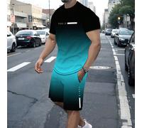 Ensemble deux pièces homme, Top et shorts dégradés. T-shirt à col rond et manches courtes, imprimé monogramme "PARIS" et shorts avec cordon de serrage et poches. Tenue de mode décontractée, convenant 