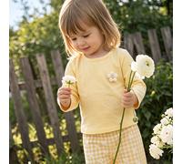 Ensemble deux pièces pour bébé fille composé d'un Top T-shirt à manches longues col rond jaune et d'un pantalon droit à taille ample. Le style est frais, doux, rural, décontracté et mignon. Il est fab