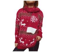 Ensemble Deux pièces pour Femme, Pull et écharpe de Noël en Jacquard de Neige Fauve à col Rond et Manches Longues, Nouvelle Automne et Hiver (Red-D, M)