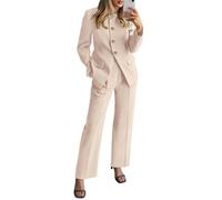 Ensemble Deux pièces pour Femmes Automne Mode Affaires décontracté à Manches Longues Blazer Vestes Pantalon à Jambes Larges Costumes Poches (Beige,TG)
