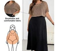 Ensemble deux pièces pour femmes grandes tailles, robe midi noire amincissante, décontractée, ample, extensible et confortable pour le printemps/été, avec cache-maillot blanc transparent à manches cou