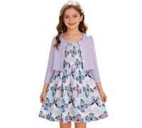 Ensemble Deux pièces pour Fille Robe sans Manches et Cardigan à Motif Floral pour Tenue élégante et Confortable en Toutes Saisons (Purple, 2-3 Years)