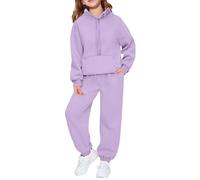 Ensemble Deux pièces pour Fille Sweat à Capuche et Pantalon Jogging Manches Longues, Tissu molletonné Doux et Extensible, Parfait pour Les Loisirs et l'école des Enfants de 5 à 10 Ans (Purple, 9-10