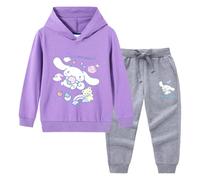 Ensemble Deux pièces pour Filles avec Sweat à Capuche et Pantalon Sweat à Capuche avec imprimé Cartoon Mignon Choix Tendance du Printemps,Violet,120cm