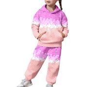 Ensemble Deux pièces pour Filles, Haut à Capuche et Pantalon à Manches Longues, imprimé décontracté, pour Grands Enfants et Jeunes, Coupe Douce et Confortable. (Purple, 10-11 Years) #62