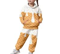 Ensemble Deux pièces pour Filles, Haut à Capuche et Pantalon à Manches Longues, imprimé décontracté, pour Grands Enfants et Jeunes, Coupe Douce et Confortable. (White, 4-5 Years) #255