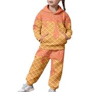 Ensemble Deux pièces pour Filles, Haut à Capuche et Pantalon à Manches Longues, imprimé décontracté, pour Grands Enfants et Jeunes, Coupe Douce et Confortable. (Orange, 12-13 Years) #63