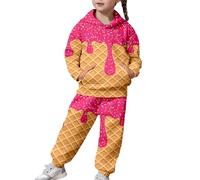 Ensemble Deux pièces pour Filles, Haut à Capuche et Pantalon à Manches Longues, imprimé décontracté, pour Grands Enfants et Jeunes, Coupe Douce et Confortable.46/A