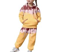 Ensemble Deux pièces pour Filles, Haut à Capuche et Pantalon à Manches Longues, imprimé décontracté, pour Grands Enfants et Jeunes, Coupe Douce et Confortable. (Brown, 3-4 Years) #250
