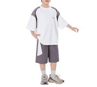 Ensemble Deux Pièces pour Garçon T-Shirt à Manches Courtes et Short Respirants, Idéal pour Jouer et Profiter du Confort Estival (Light Gray, 10-11 Years)
