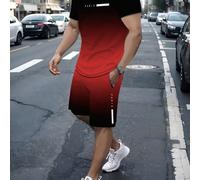 Ensemble deux pièces pour hommes, Top dégradé et shorts. T-shirt à col rond et manches courtes avec imprimé monogramme "PARIS" et short avec cordon de serrage et poches. Ensemble mode casual, convient