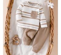 Ensemble deux pièces pour nouveau-né, motif dinosaure blanc, imprimé, poche verte, haut à manches longues et pantalon vert, mignon, décontracté, sport, mode, nouvel article 6-9M,0-1M,1-3M,3-6MRayéÉtof