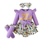 Ensemble Deux pièces pour Petites Filles avec Body Manches Longues et Short Parfait pour célébrations et événements spéciaux Confortable et Pratique (Purple, 3-6 Months)