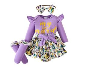 Ensemble Deux pièces pour Petites Filles avec Body Manches Longues et Short Parfait pour célébrations et événements spéciaux Confortable et Pratique (Purple, 0-3 Months)